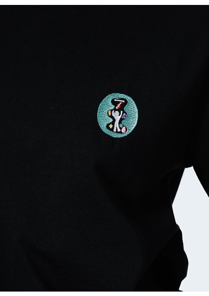 22SCTS218U-999 Dancer Bisiklet Yaka Rahat Kalıp Nakışlı Siyah Kadın T-Shirt indirimleri