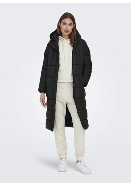 Siyah Kadın Kaban Onlcammıe Long Quılted Coat cc Otw