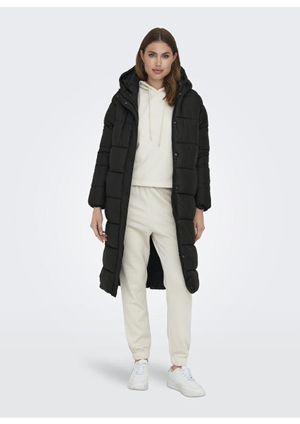 Siyah Kadın Kaban Onlcammıe Long Quılted Coat cc Otw