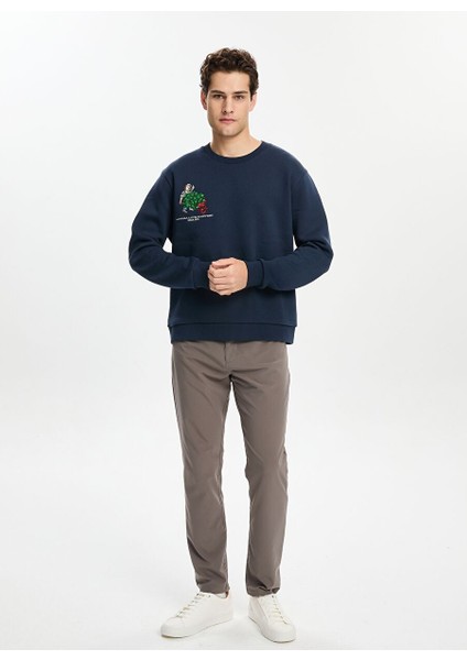 Lacivert Harvest Nakışlı Sweatshirt