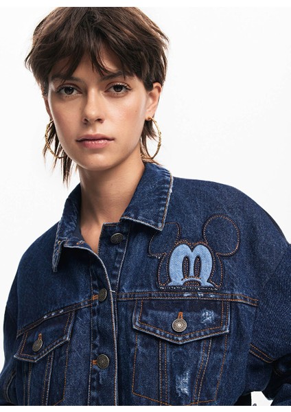 Baskılı Gömlek Yaka Mavi Kadın Denim Ceket 24WWED02 modelleri