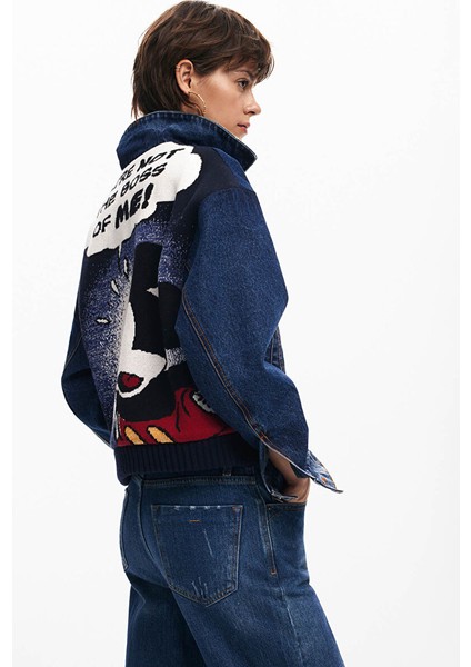 Baskılı Gömlek Yaka Mavi Kadın Denim Ceket 24WWED02 fırsatları