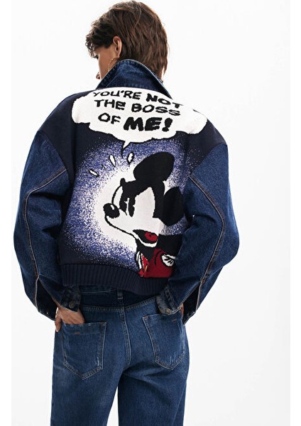 Baskılı Gömlek Yaka Mavi Kadın Denim Ceket 24WWED02