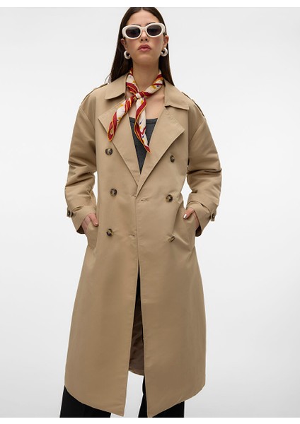 Ekru Kadın Normal Trençkot Vmchloe Long Trenchcoat Ga Noos