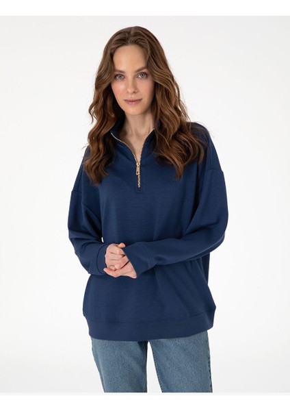 Lacivert Regular Fit Modal Kumaş Sweatshirt