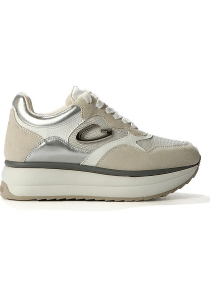 Beyaz-Gümüş Kadın Deri Sneaker G03G100021