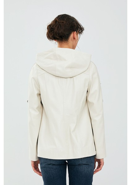 Judith Kadın Krem Kapüşonlu Oversize Deri Ceket 22WGD5045U4 modelleri