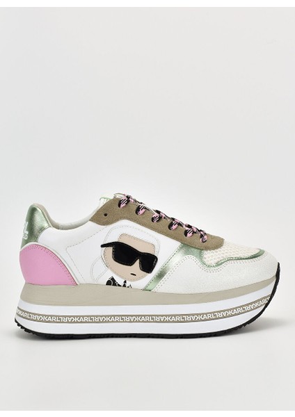 Beyaz-Yeşil Kadın Deri Sneaker KL64931N 31Q
