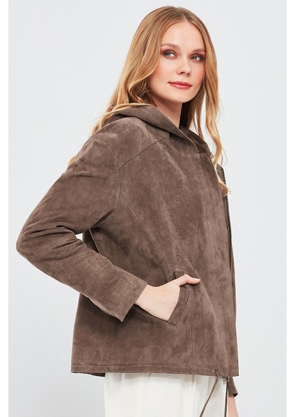Rosy Kadın Vizon Oversize Süet Deri Ceket 24SGE518510
