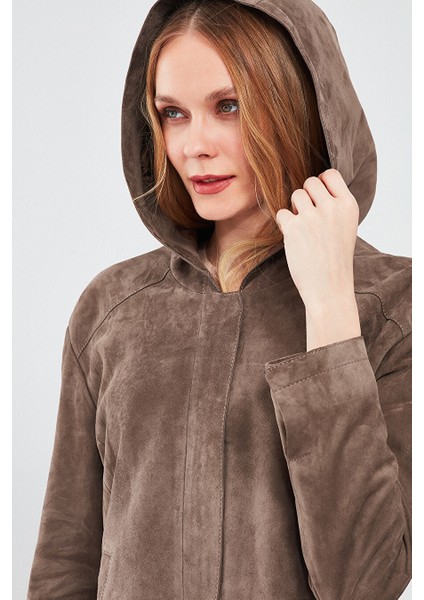 Rosy Kadın Vizon Oversize Süet Deri Ceket 24SGE518510