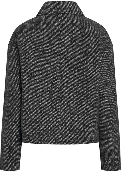 Gömlek Yaka Antrasit Kadın Standart Düz Ceket Short Yün Blend Jacket modelleri