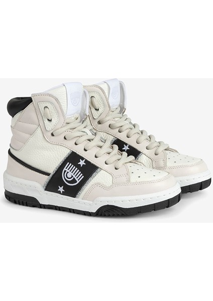 Beyaz-Siyah Kadın Deri Sneaker CF3212_034