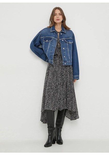 Standart Koyu Mavi Kadın Denim Ceket PL402328