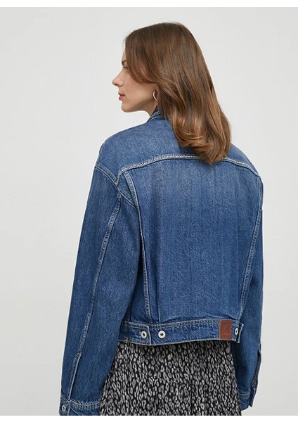Standart Koyu Mavi Kadın Denim Ceket PL402328 modelleri