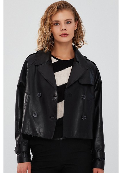 Tracy Kadın Siyah Oversize Kısa Deri Trençkot 23WGD5123AE fiyatları