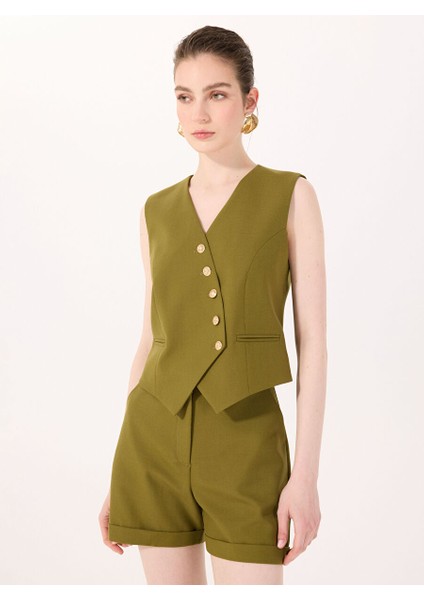 Haki Kadın Normal Yelek Daıly Cross Vest 5020
