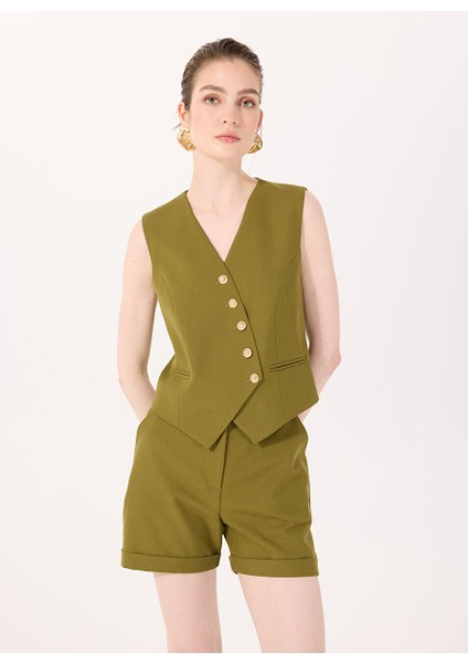Haki Kadın Normal Yelek Daıly Cross Vest 5020