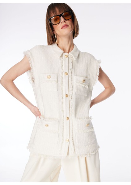 Ekru Kadın Oversize Yelek F4SL-YLK0401
