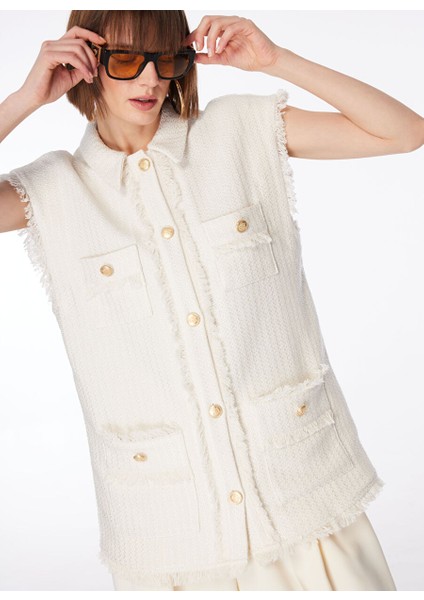 Ekru Kadın Oversize Yelek F4SL-YLK0401
