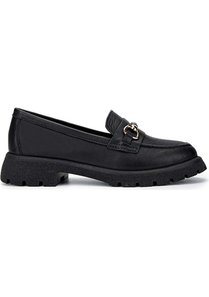 Kadın Hakiki Deri Siyah Deri Loafer Ayakkabı