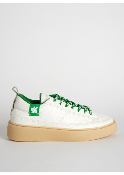 Beyaz-Yeşil Kadın Deri Sneaker Afl