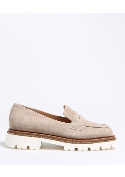 Bej Kadın Süet Loafer 8711