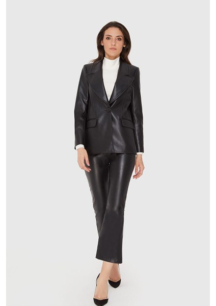 Siyah Deri Blazer Ceket