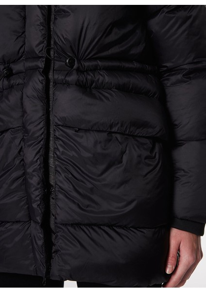 Siyah Kadın Kapüşon Yaka Normal Kalıp Kapitone Puffer Mont M4WL-MNT-1901