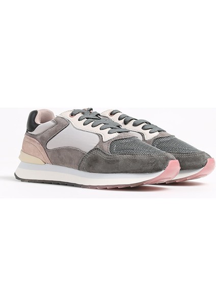 Gri-Pembe Kadın Deri Sneaker 22202007260