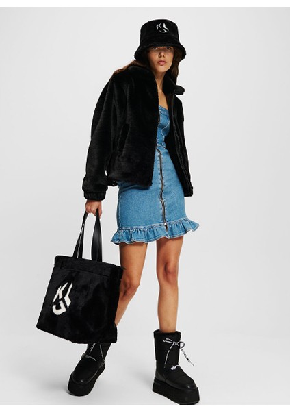 Karl Lagerfeld Jeans Dik Yaka Siyah Kadın Ceket 246J1505