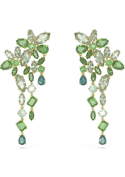 5652801 Swarovski Küpe Gema:drop Earrings Mixed Cuts, Green Gold-Tone Plated