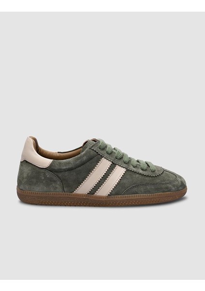 %100 Hakiki Deri Yeşil Süet Kadın Sneaker