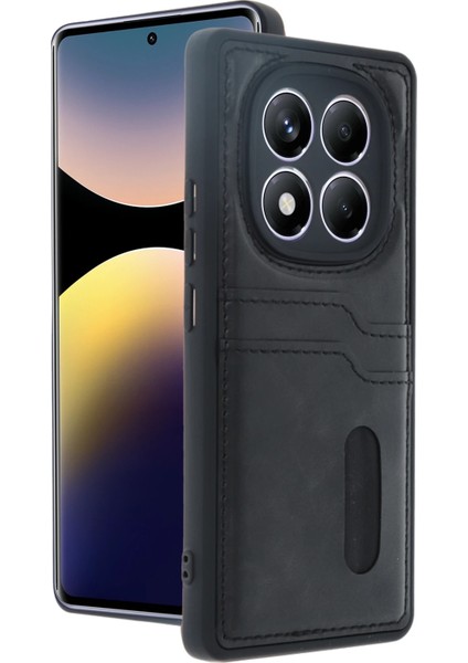 Xiaomi Redmi Note 14 Pro 4g Kılıf Sara Kartvizitli Deri Kılıf - Siyah Glstd