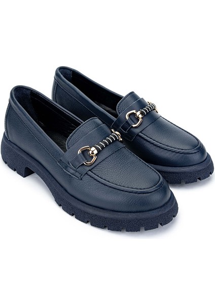 Kadın Hakiki Deri Lacivert Loafer Ayakkabı