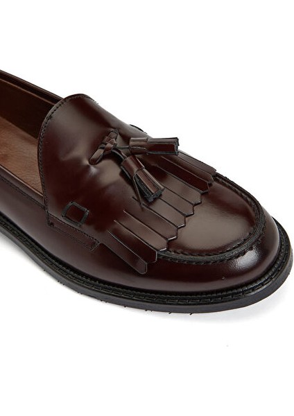 Bordo Kadın Deri Loafer 93318