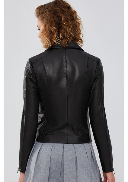 Bella Kadın Siyah Slim-Fit Biker Deri Ceket 23WGD5106U4 fırsatları