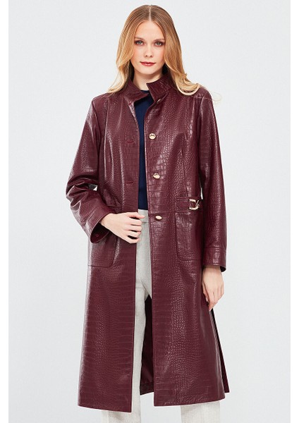 Colette Kadın Bordo Kroko Desenli Deri Pardösü 24SGD5182Y8 fiyatları