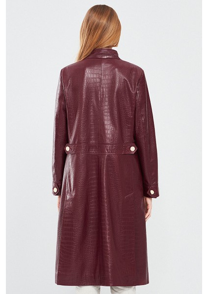 Colette Kadın Bordo Kroko Desenli Deri Pardösü 24SGD5182Y8 fırsatları