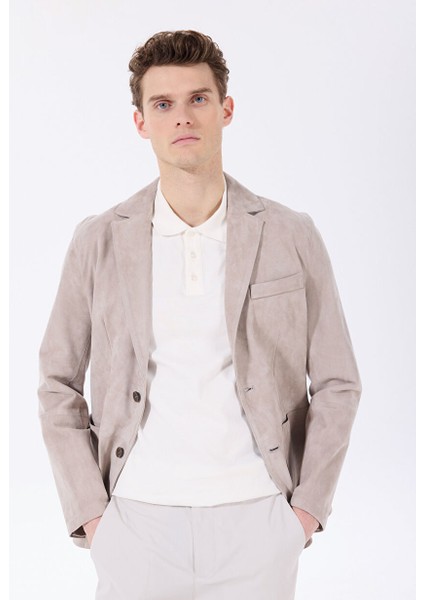 Vizon Erkek Slim Fit %100 Deri Süet Blazer Ceket F5SM-CKT 2924