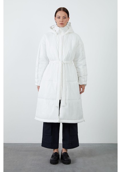 Ekru Uzun Puffer Mont