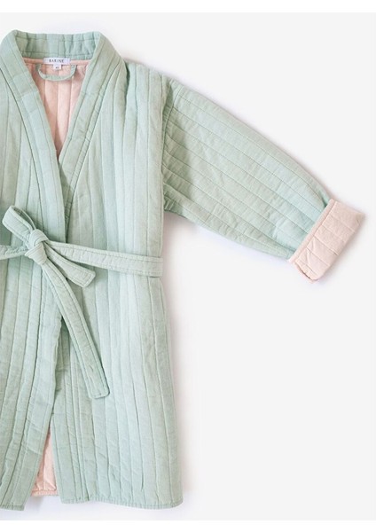 Quilted Keten Ceket Sage / Pembe