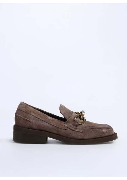 Bej Kadın Süet Loafer P9160A