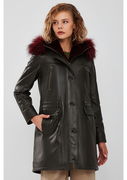Celine Kadın Yeşil Kapüşonlu Kürklü Parka 23WGE5144R3