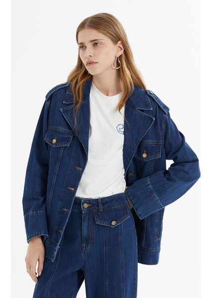 Apolet Detaylı Oversize Lacivert Denim Ceket fiyatları