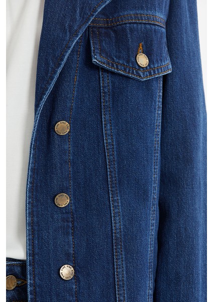 Apolet Detaylı Oversize Lacivert Denim Ceket modelleri