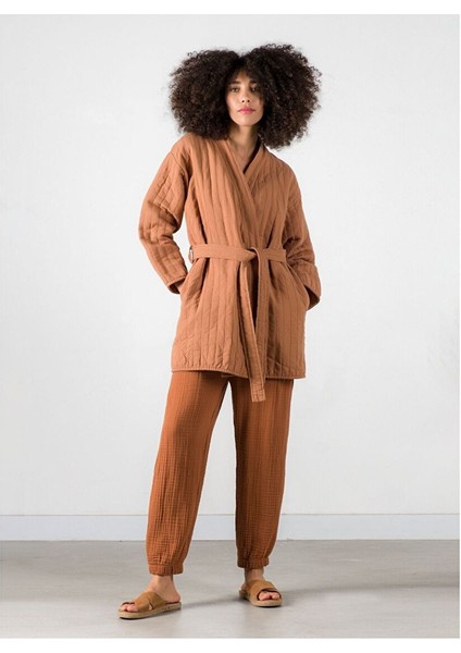 Quilted Keten Ceket Indian Tan / Ekru