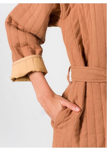 Quilted Keten Ceket Indian Tan / Ekru fırsatları