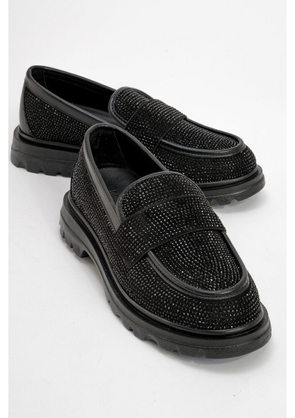 Babel Siyah Süet Siyah Taş Kadın Loafer Ayakkabı