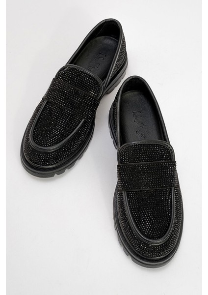 Babel Siyah Süet Siyah Taş Kadın Loafer Ayakkabı