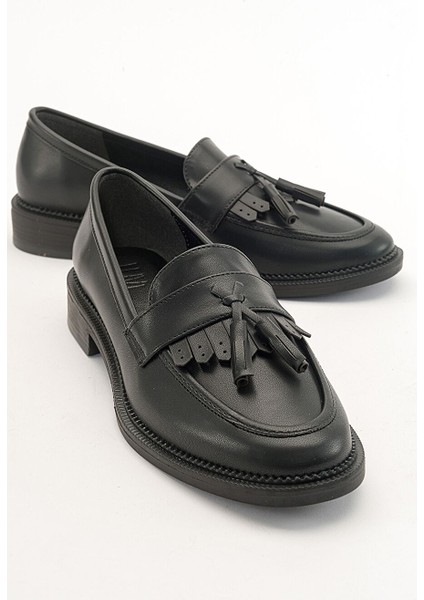Lily Siyah Cilt Kadın Loafer